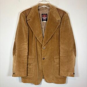 Vintage 70s Europe Craft Corduroy Western Blazer Suede Patch Tan Jacket 44L